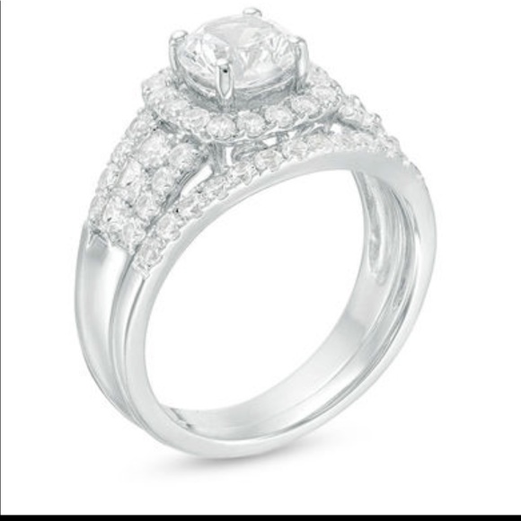 White Sapphire Cushion Frame Triple Row Bridal Ring Set Sterling Silver Size 5 - Picture 2 of 5